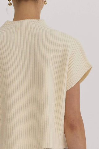 Entro - Ribbed Knit Sweater Top With Pocket