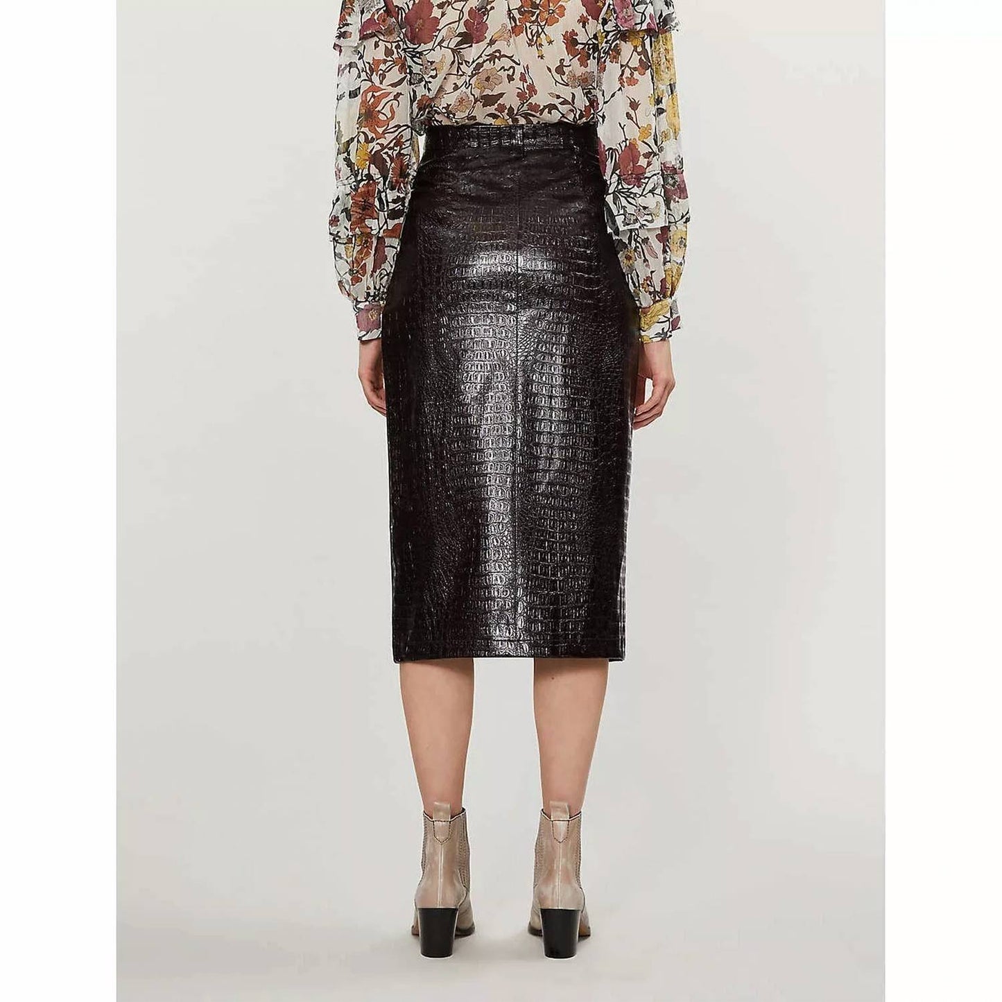 Topshop - Croc Embossed Vinyl Faux Leather Pencil Skirt