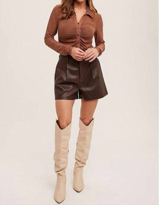 Hem & Thread - Faux Leather Pleated Shorts
