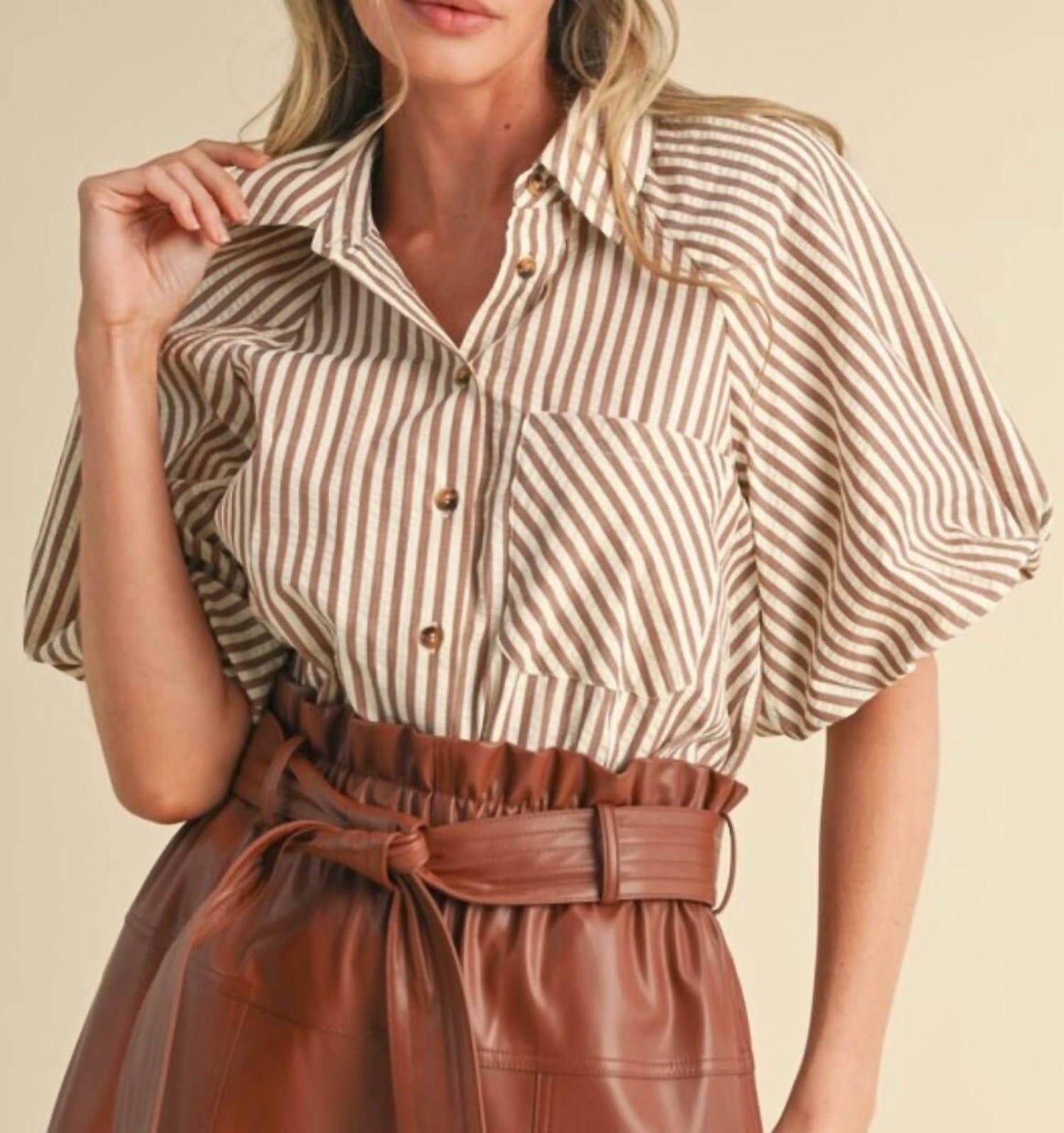 &Merci - Bubble Sleeves Striped Blouse