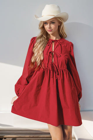 Vestido curto de manga comprida com amarração frontal de Natal Double Take
