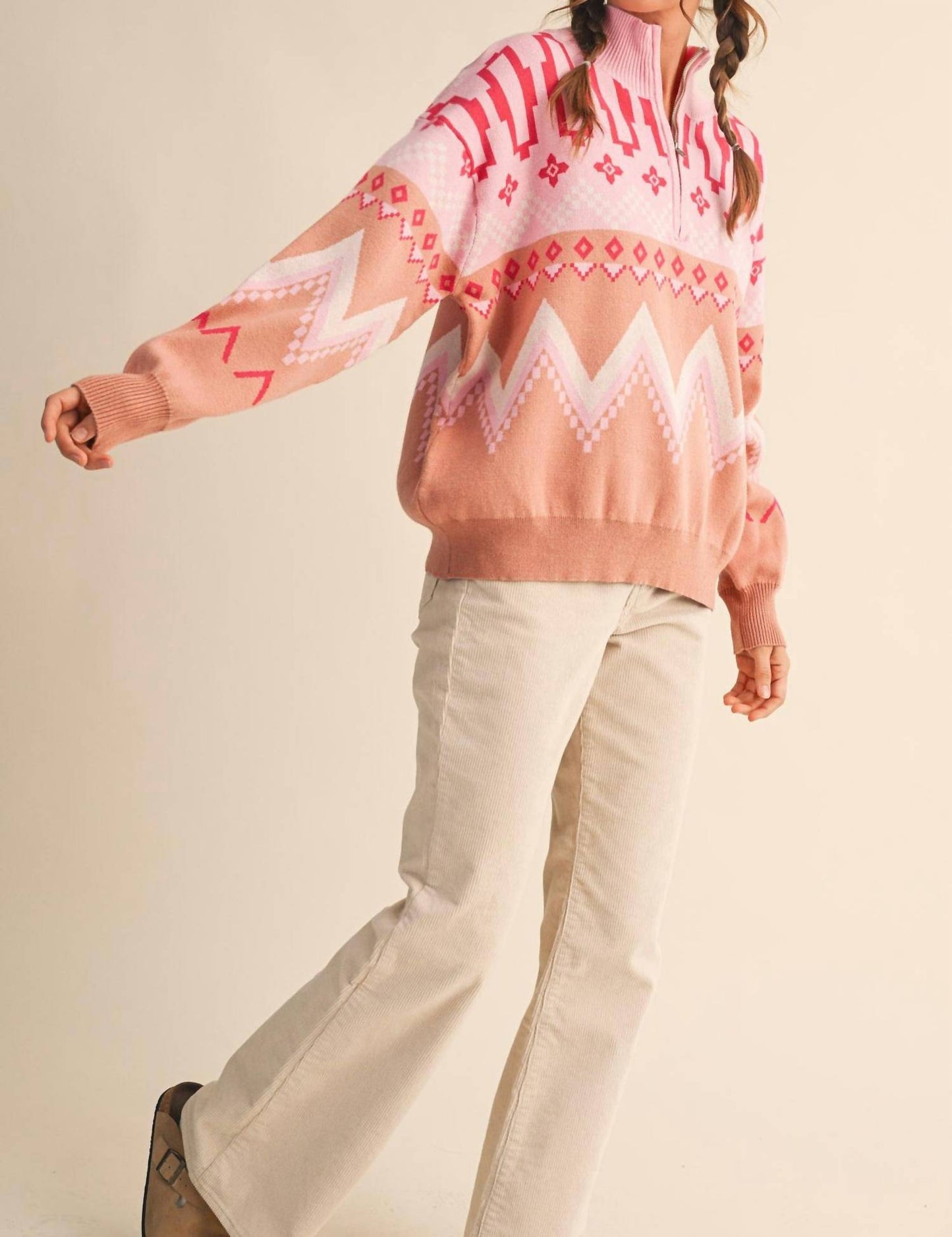 &Merci - Geometric Knit Half Zip Pullover