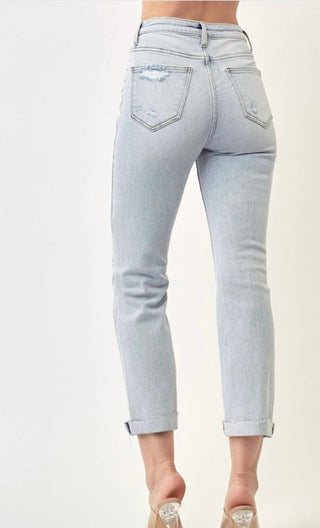 Risen - Calça Jeans Vintage de Cintura Média e Perna Reta