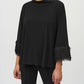 Joseph Ribkoff - Fringe Cuffs Mock Neck Boxy Top