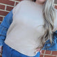 Anniewear - Denim Sleeve Contrast Distressed Sweater Top