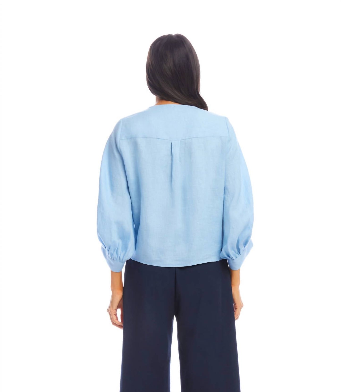 Karen Kane - Blouson Sleeve Linen Tie-Front Top