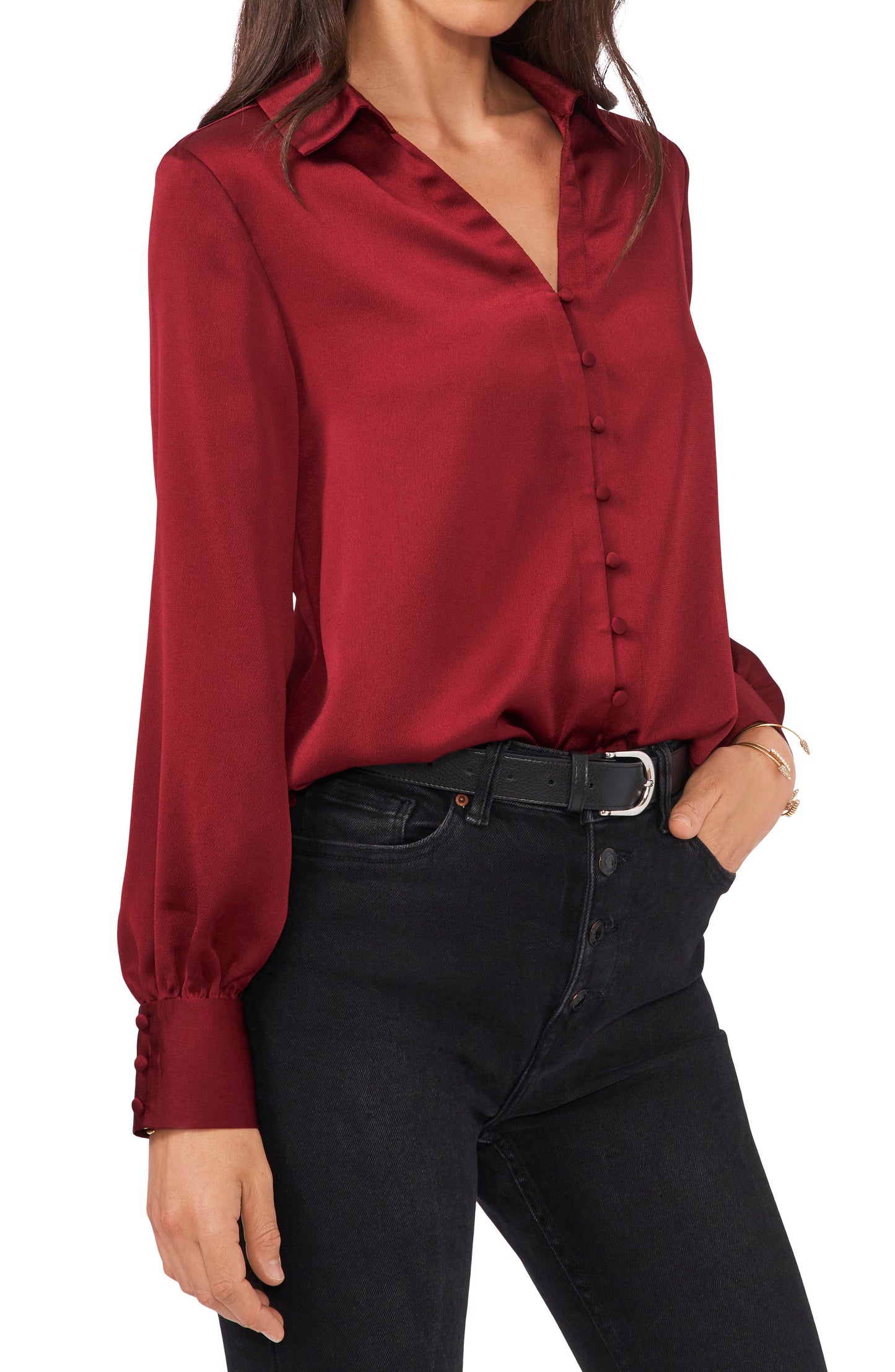 Vince Camuto Button-Up Shirt, Size Large in Earth Red