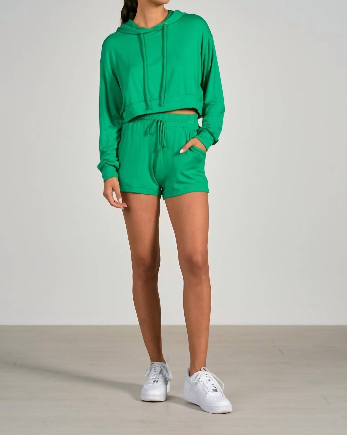 Elan - Cheri Long Sleeve Hoodie Crop Top