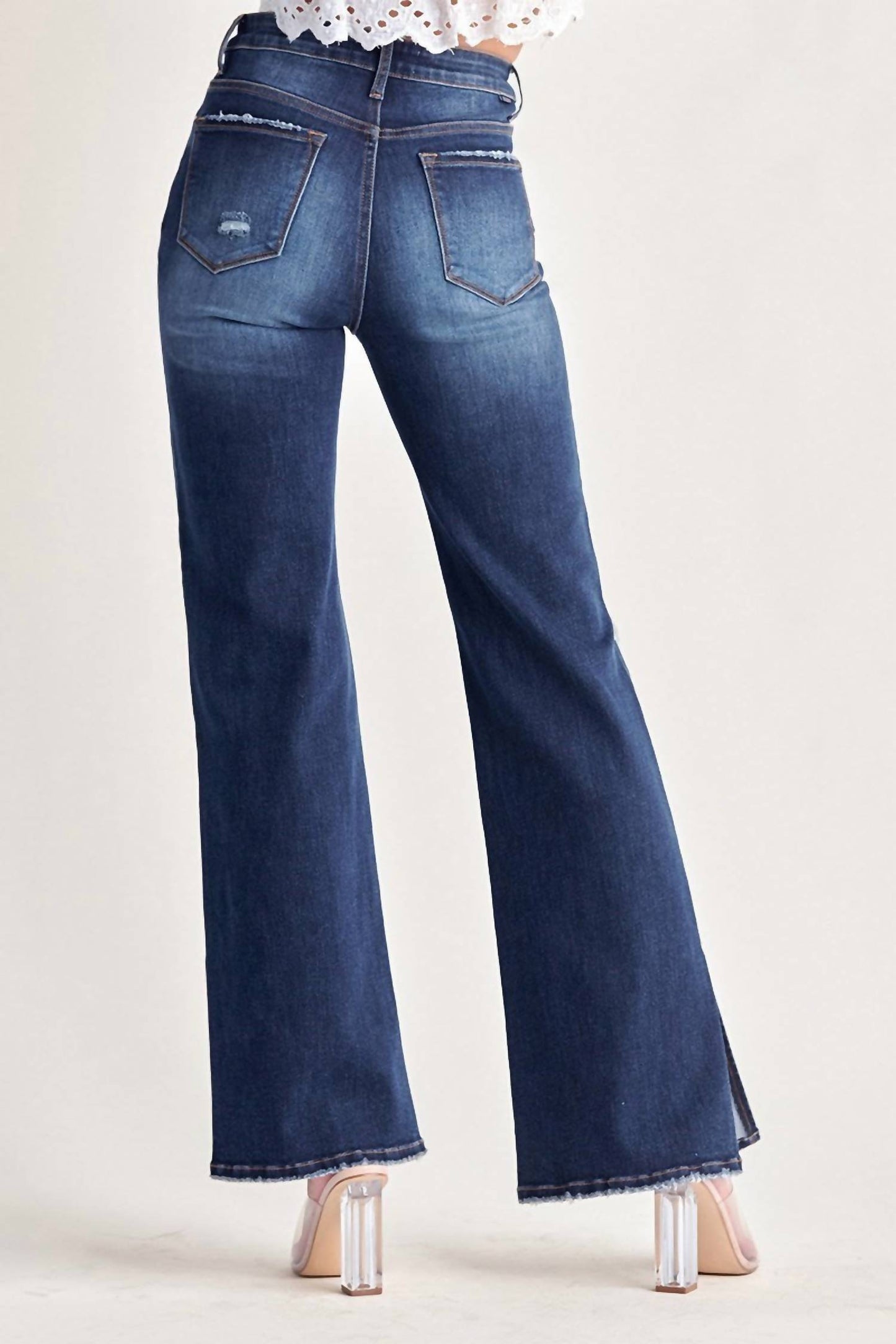 Risen - High Rise Distressed Wide Flare Jean