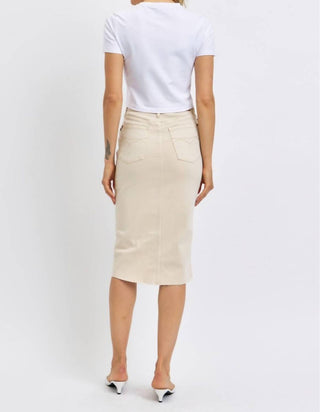 Judy Blue - High Waist Garment Dyed Criss-Cross Front Slit Long Skirt