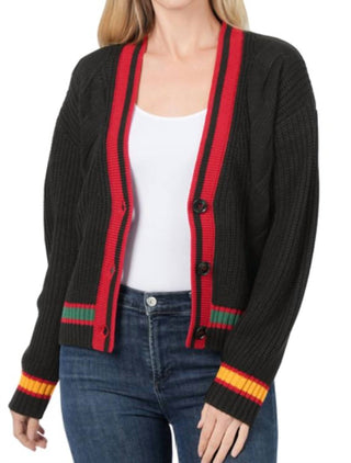 Zenana - Cardigan de malha trançada com acabamento contrastante