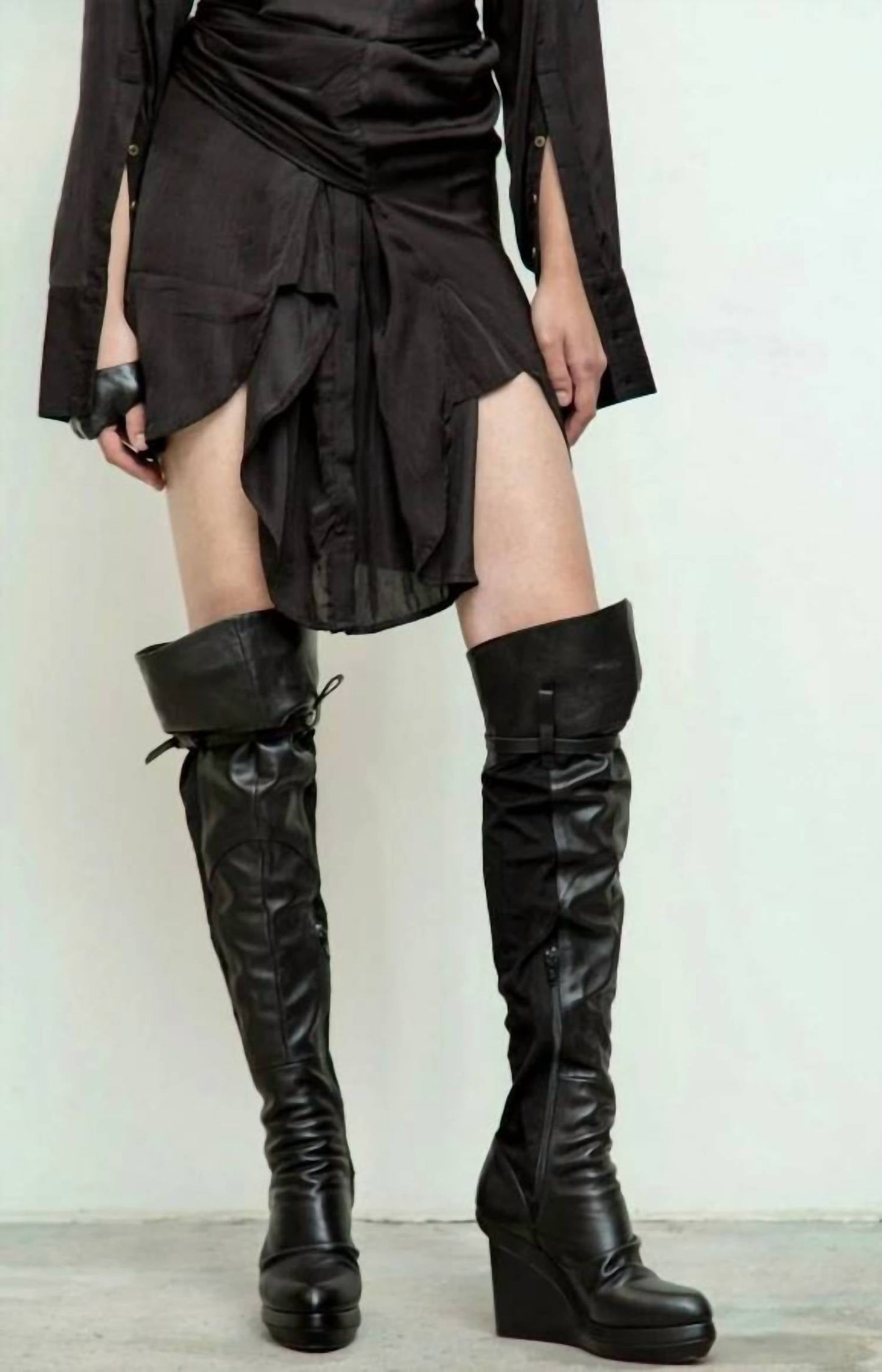Free People - Pre-loved Jedda Fabric Wedge Over Knee Leather Boot