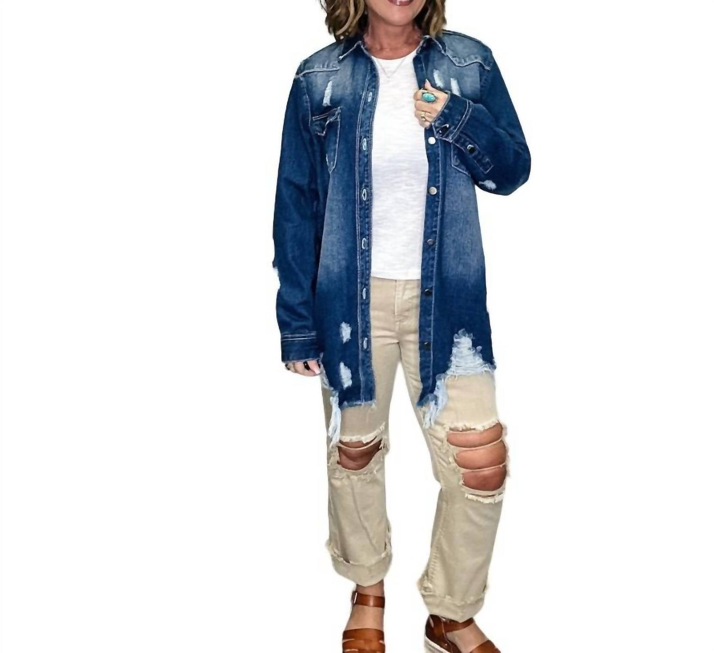 American Bazi - Distressed Denim Shirt Jacket