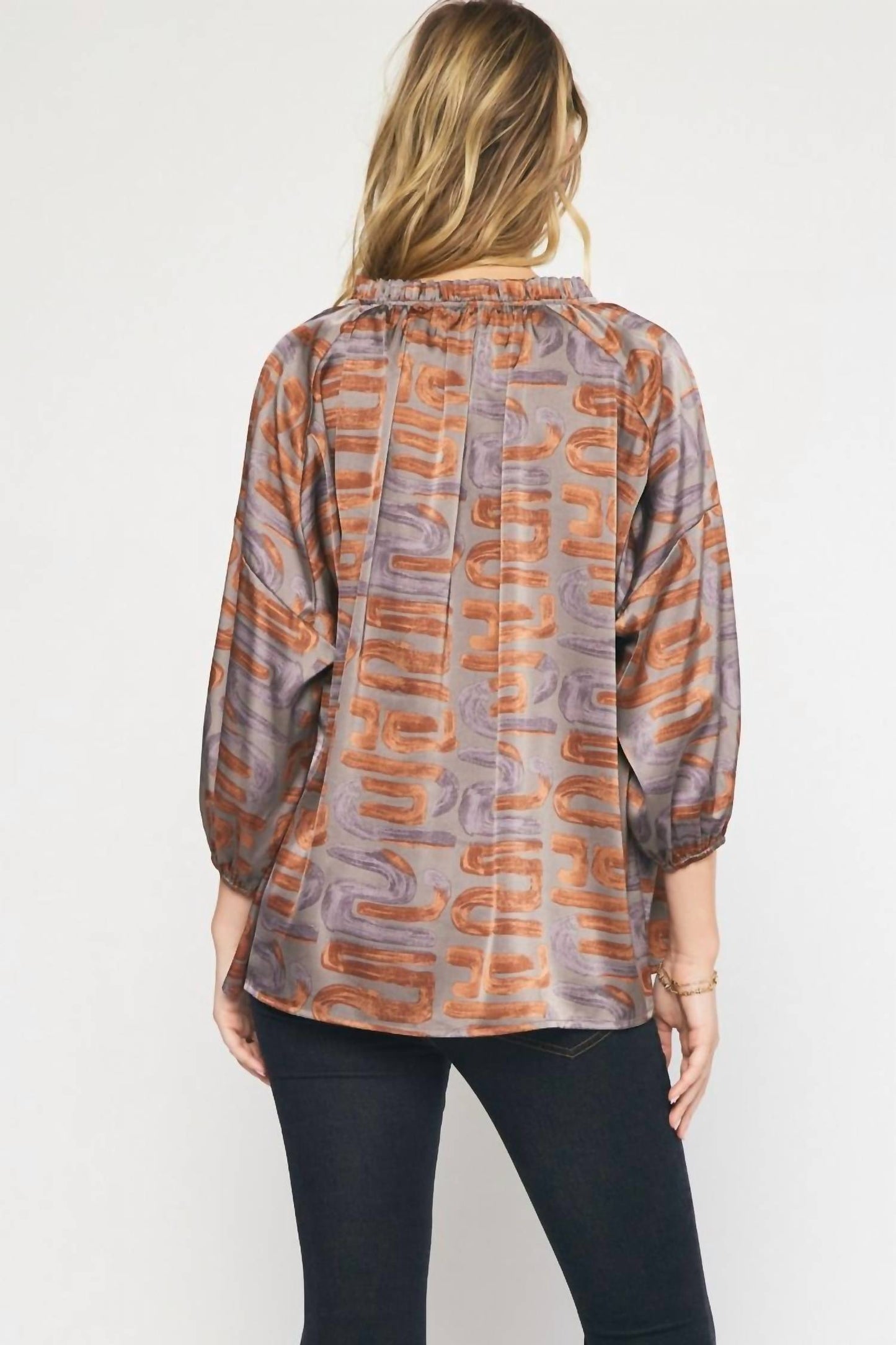 Entro - Swirl Printed V-Neck Top