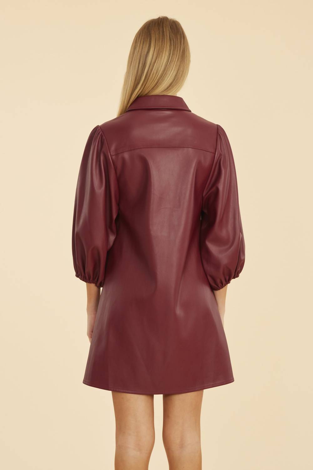 Dolce Cabo - Puff Sleeves Faux Leather Dress
