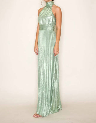 B.Right - Satin Pleated Halter Midi Dress