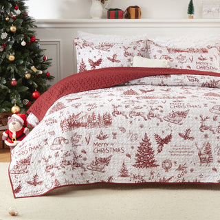 3 Pieces Christmas Quilt Bedding Set with Shams