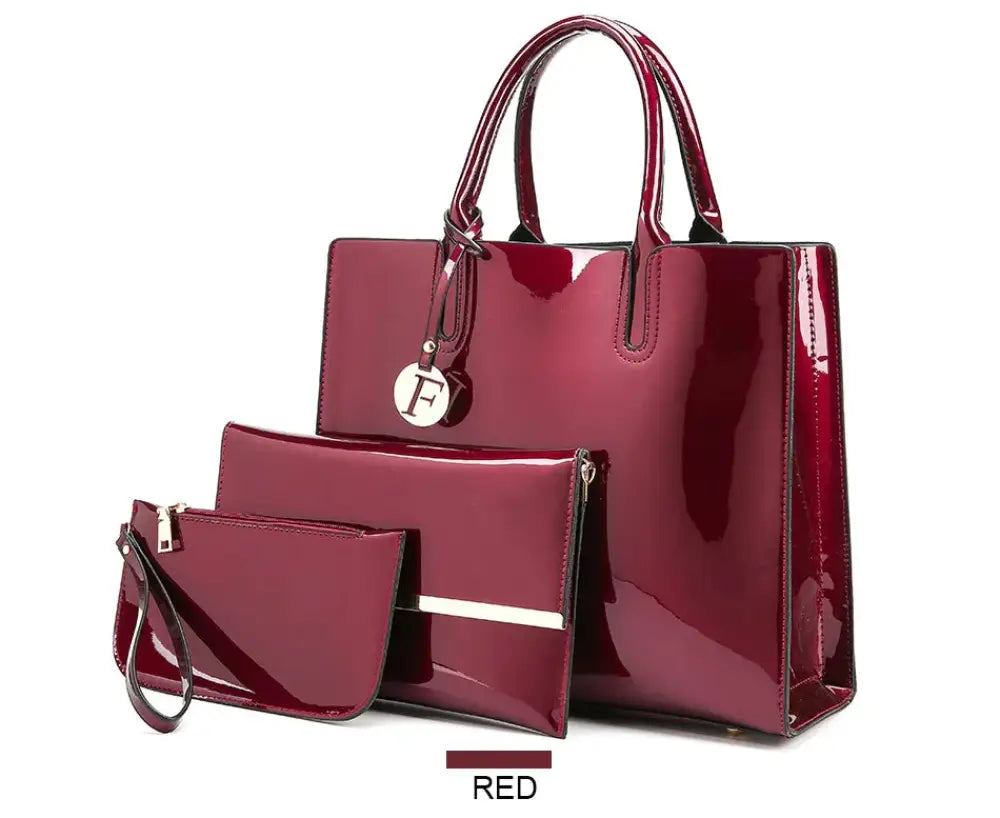 Premium 3-piece Crimson Leather Tote and Clutch Set