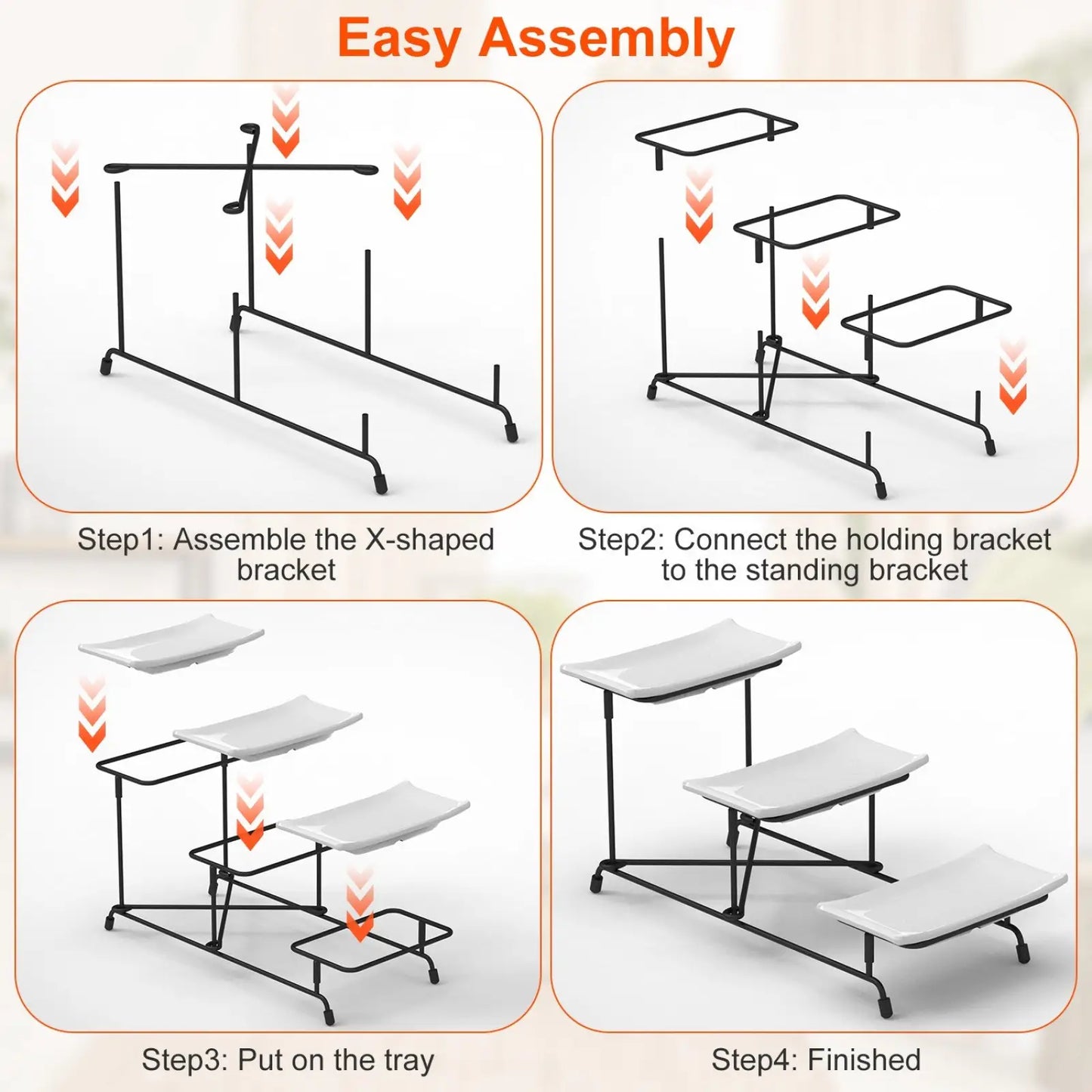 3 Tier Serving Stand with Rectangular Melamine Trays
