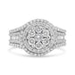 14K White Gold 1 1/2 Cttw Diamond Floral Cluster and Studded Shank Halo Ring (H-I Color, SI2-I1 Clarity) - Ring Size 7