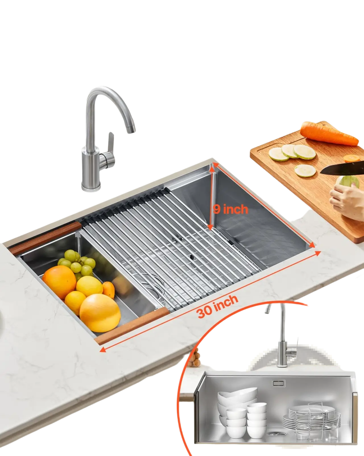 30 Inch Stainless Steel Undermount Workstation Sink
