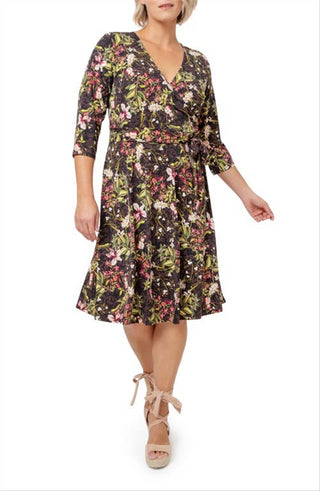 Vestido envelope falso perfeito para mulheres Leota, marrom, tamanho 3X