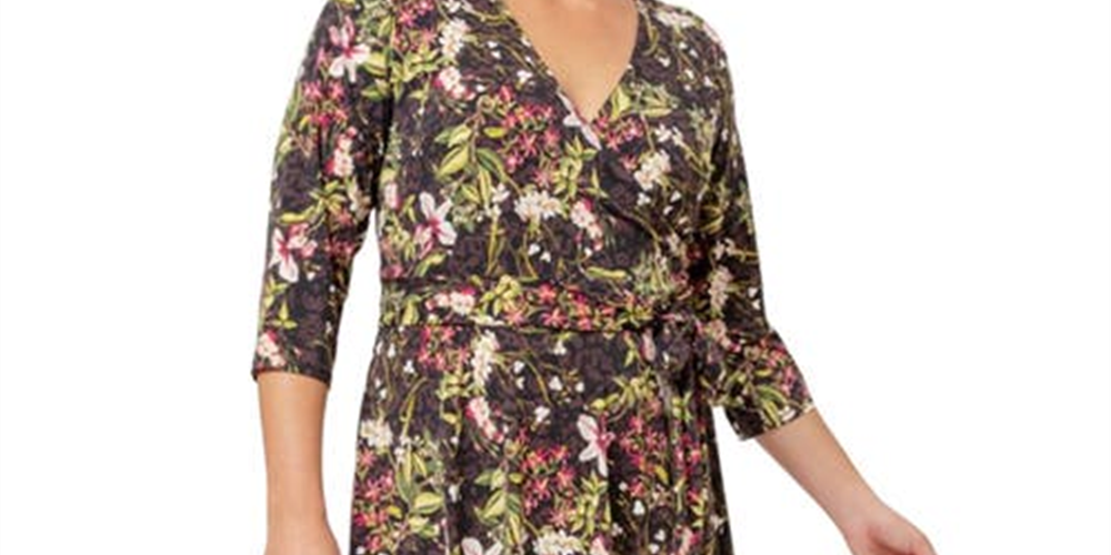 Vestido envelope falso perfeito para mulheres Leota, marrom, tamanho 3X