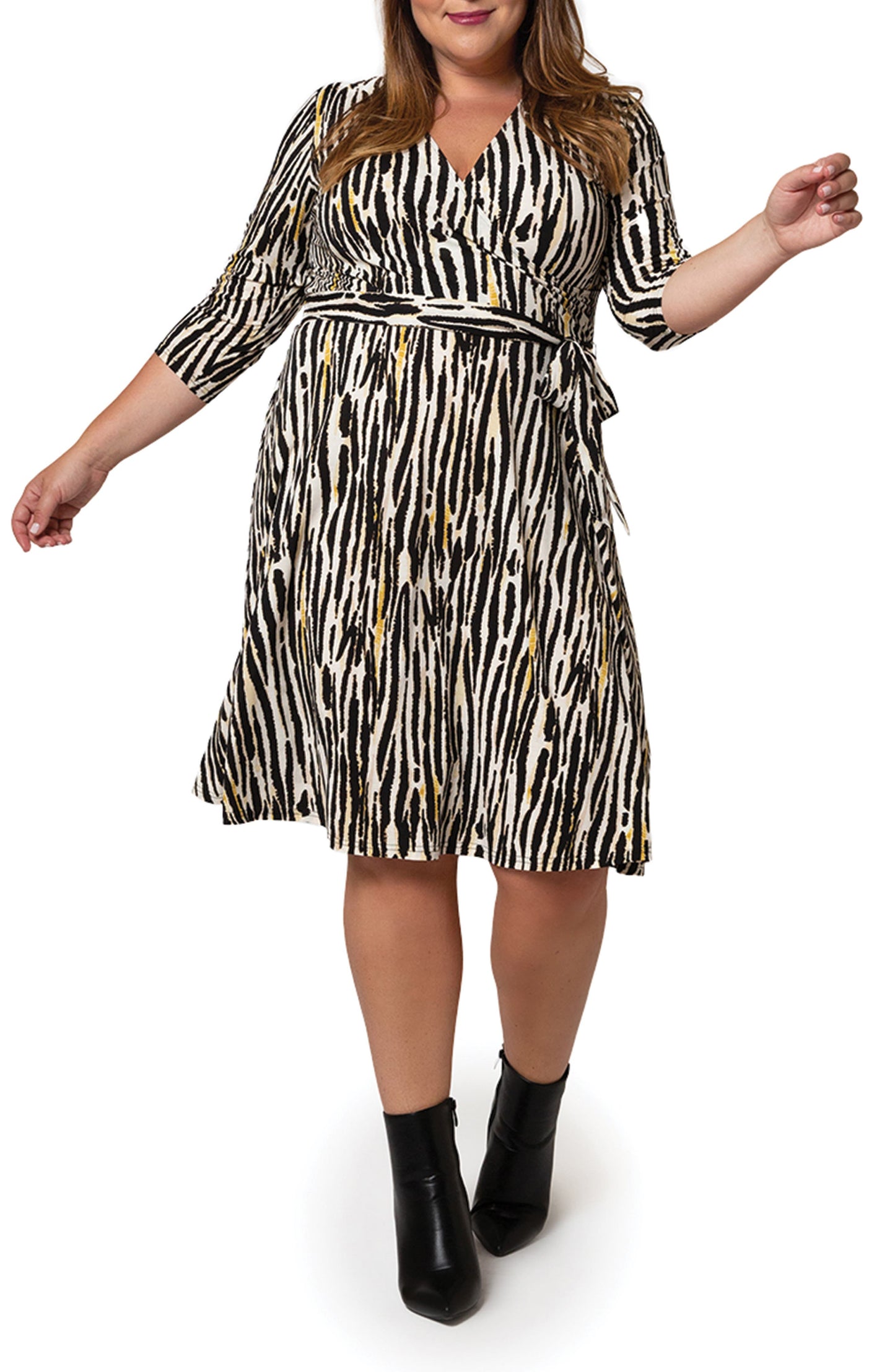 Vestido envelope perfeito Leota Inky Zebra para mulheres, preto