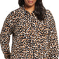 Blusa de malha feminina Leota Jada com estampa de leopardo marrom, tamanho 1X