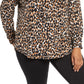 Blusa de malha feminina Leota Jada com estampa de leopardo marrom, tamanho 1X