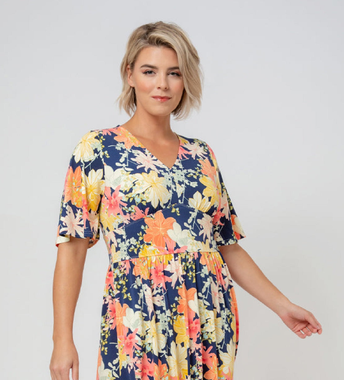 Vestido midi com estampa floral Zoe da Leota para mulheres, azul, tamanho 2X