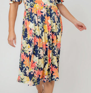 Vestido midi com estampa floral Zoe da Leota para mulheres, azul, tamanho 2X
