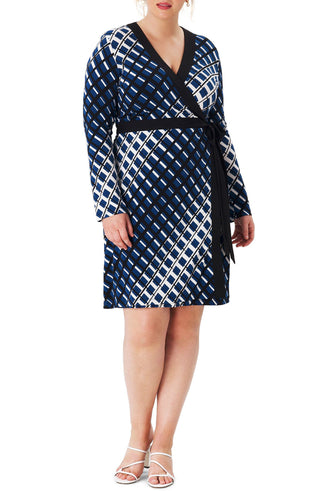 Vestido envelope falso de manga comprida Kara da Leota para mulheres, azul, tamanho 2X
