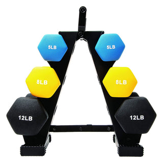 Conjunto de halteres revestidos de neoprene BalanceFrom Fitness de 5, 8 e 12 libras com suporte