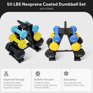 Conjunto de halteres revestidos de neoprene BalanceFrom Fitness de 5, 8 e 12 libras com suporte