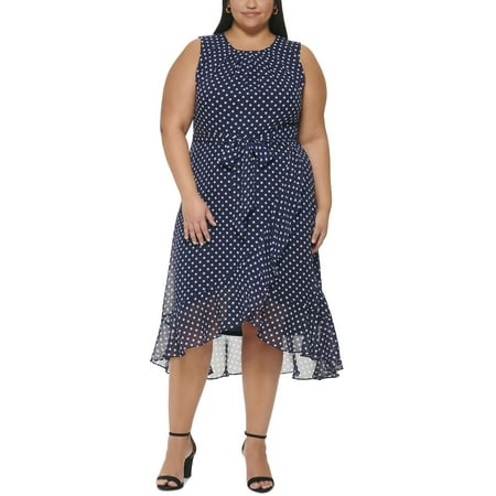 Jessica Howard Plus Size Polka Dot Fit & Flare Party Midi Dress