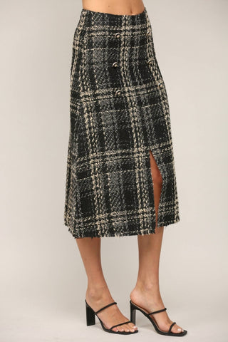 Fate - Saia midi de tweed com botões frontais