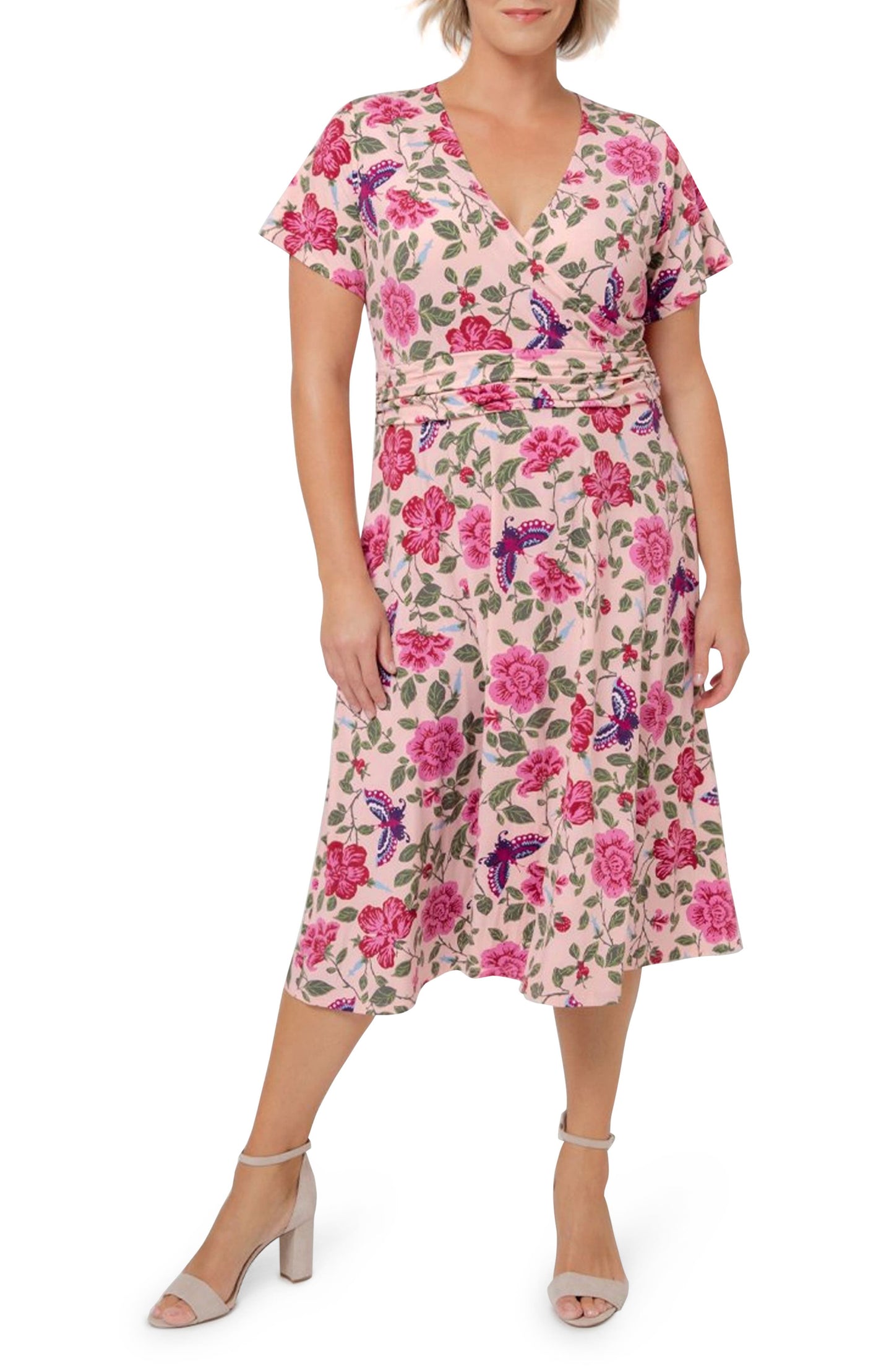 Vestido MIDI com estampa floral Amiya para mulheres Leota, rosa, tamanho 2X