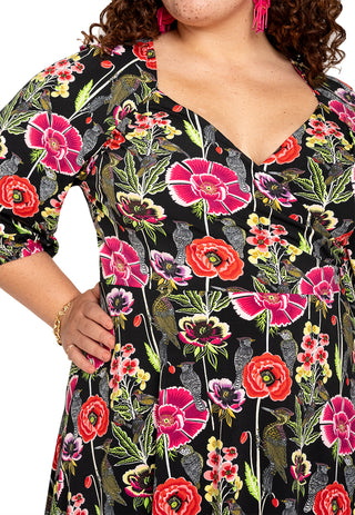 Vestido Leota Curve Sweetheart Becca Garden Party Preto Multicolorido