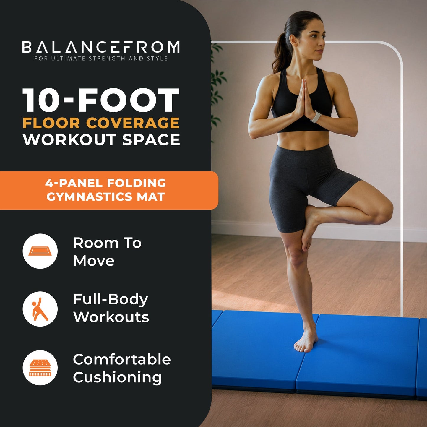 Tapete de ginástica dobrável multiuso BalanceFrom Fitness 120 x 48", azul