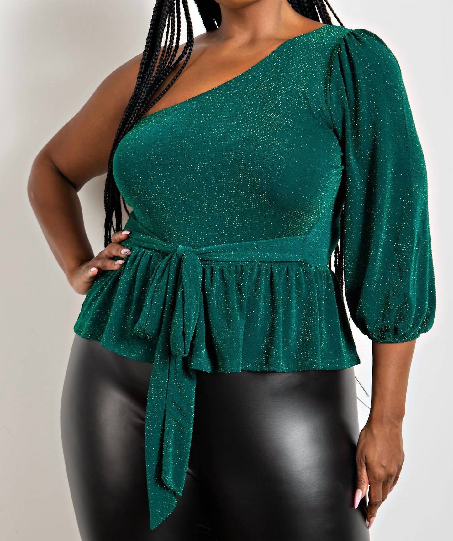 The Curve La - Plus Size One Shoulder Peplum Top With Tie