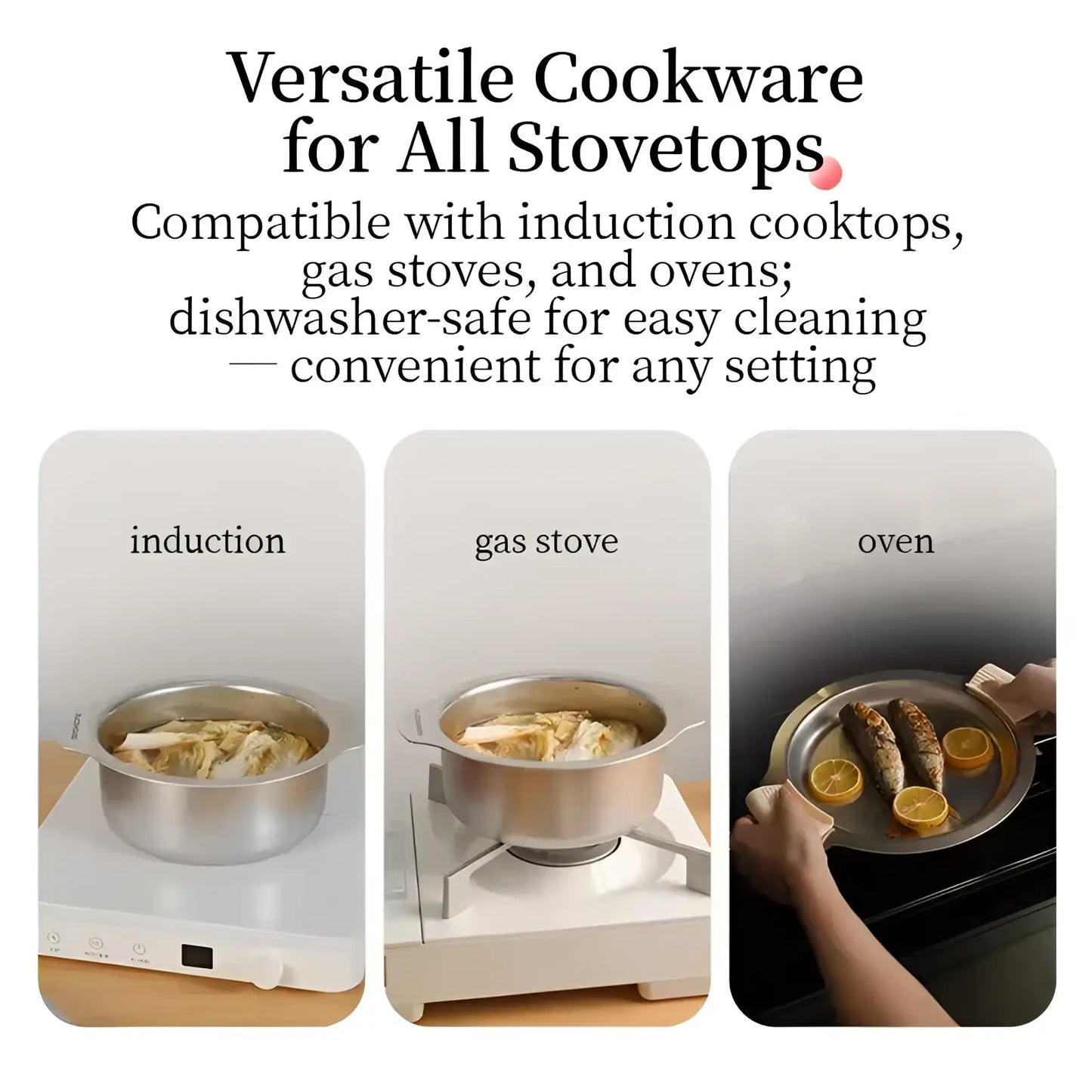 304 Stainless Steel Cookware Set with Tri-ply Lids