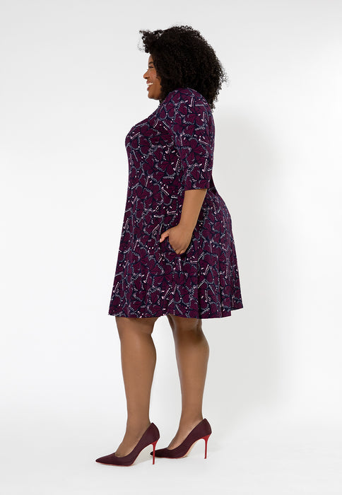 Vestido Melanie com manga 3/4 Leota Feminino (Curve) Roxo Tamanho 2X
