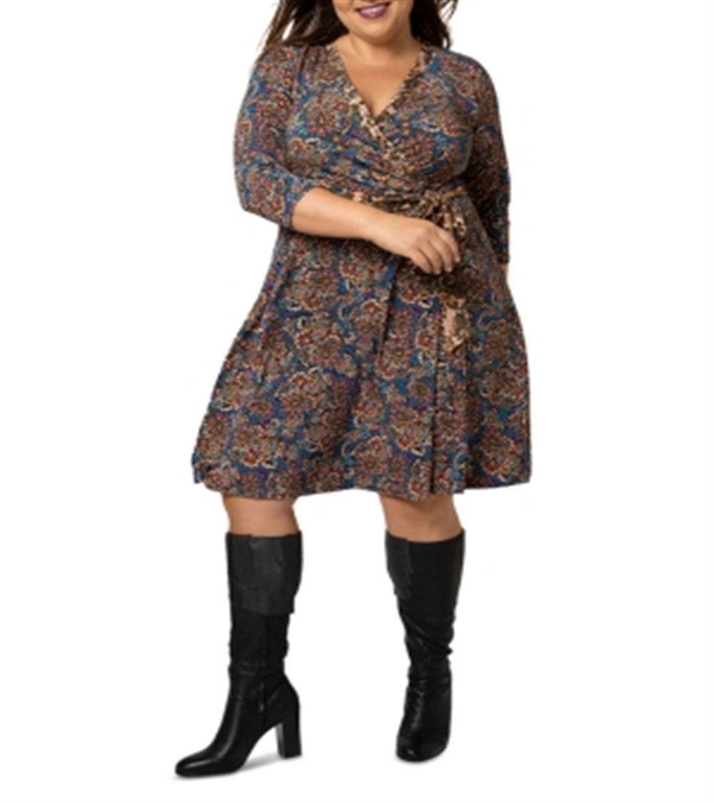 Vestido envelope perfeito com faixas Leota feminino, azul, tamanho 1X