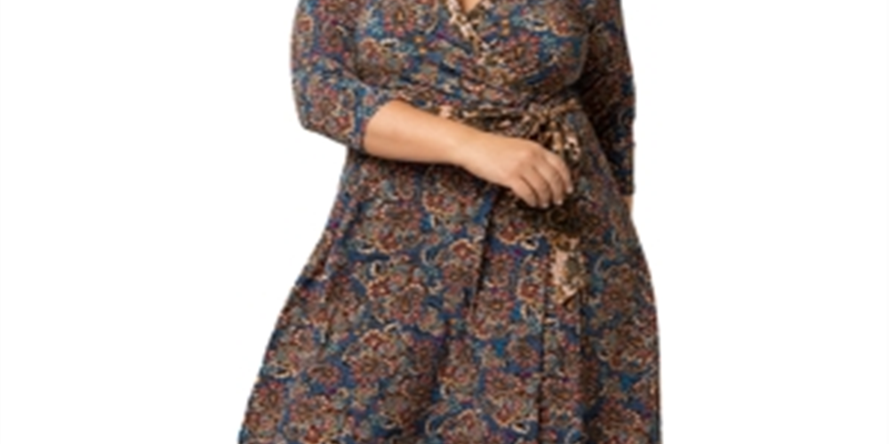 Vestido envelope perfeito com faixas Leota feminino, azul, tamanho 1X