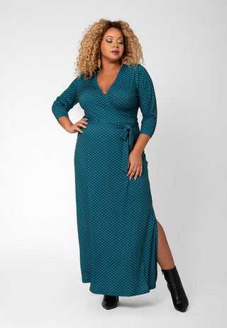 Vestido longo feminino Leota Perfect Wrap verde tamanho 1X