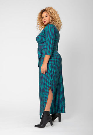 Vestido longo feminino Leota Perfect Wrap verde tamanho 1X