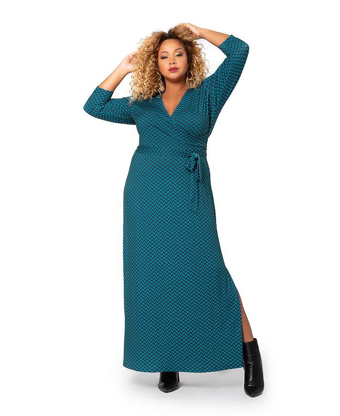Vestido longo feminino Leota Perfect Wrap verde tamanho 3X