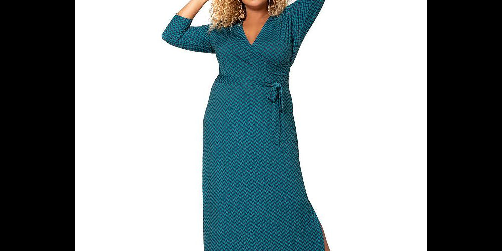 Vestido longo feminino Leota Perfect Wrap verde tamanho 3X