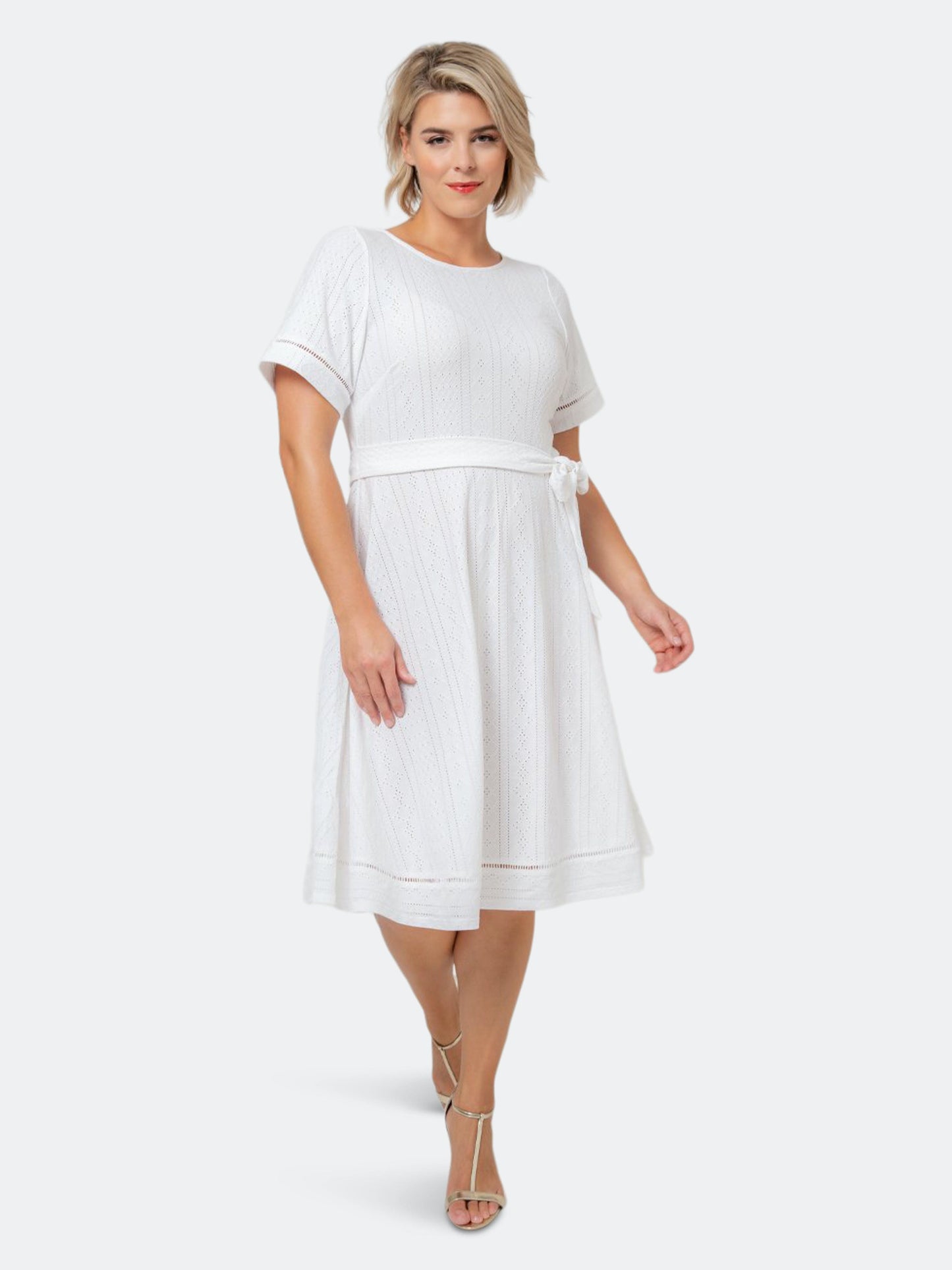 Vestido de malha com ilhós Genesis para mulheres Leota, branco, tamanho 1X